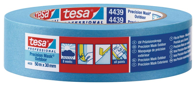 tesa 04439-00003-00 Precision Outdoor, Razor Sharp Edge Masking Tape for Painting and Decorating Outside, Residue Free Removal, 50m x 38mm - Image 1